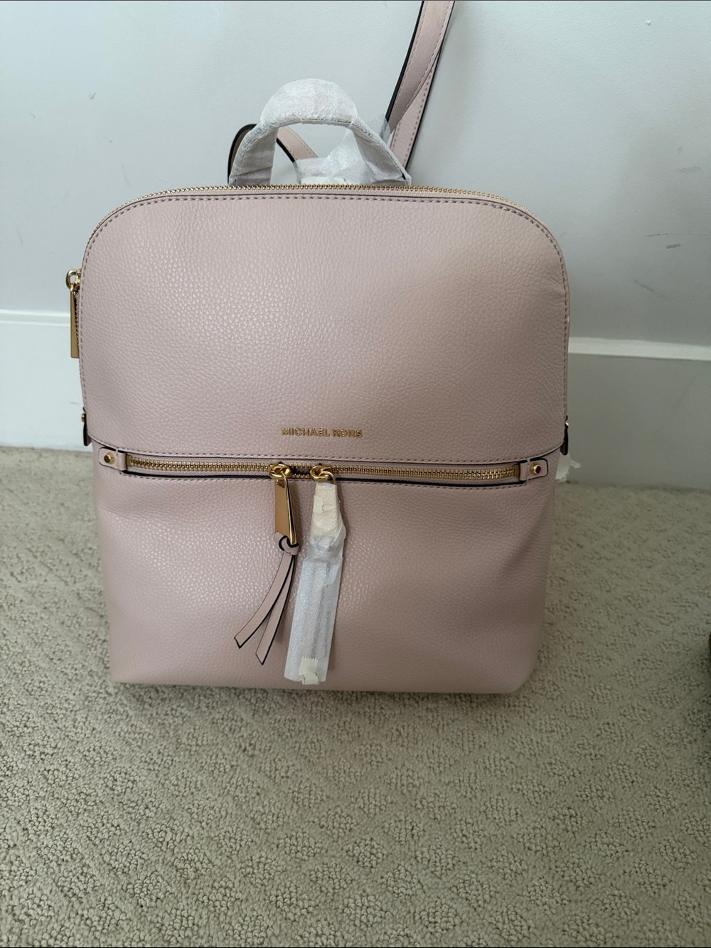 Michael Kors Pink Pebbled Leather Backpack with Gold Hardware